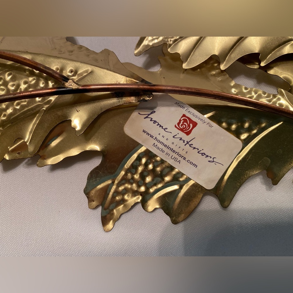 2 Vintage Home Interiors Metal Gold Tone Leaf Leaves Wall Hanging Art Decor Home - Picture 7 of 9